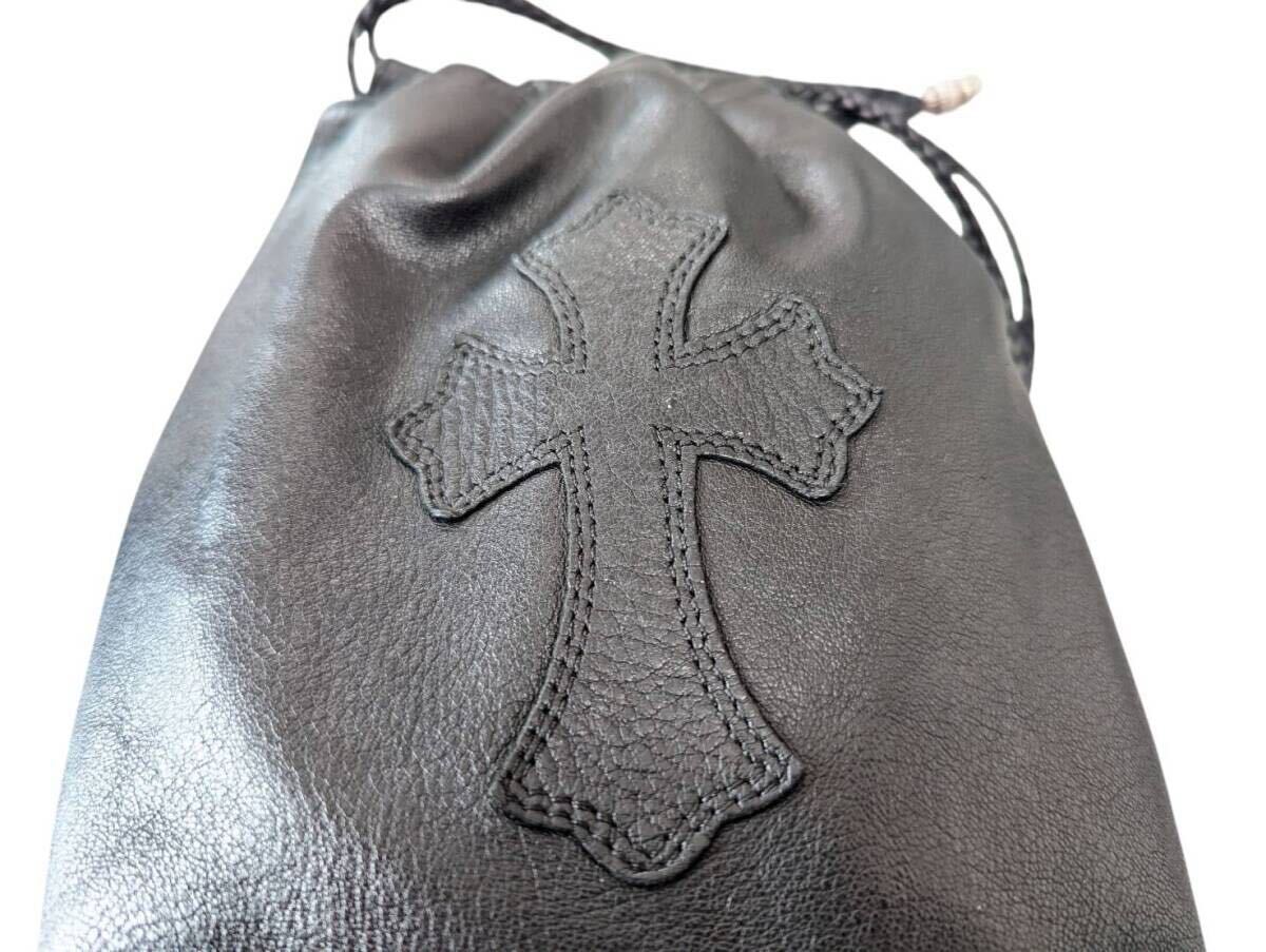 CHROME HEARTS クロムハーツ DRW STRNG SACK CRS PATCH ドローストリング サックレザー 巾着ハンドバッグ ブラック_画像4