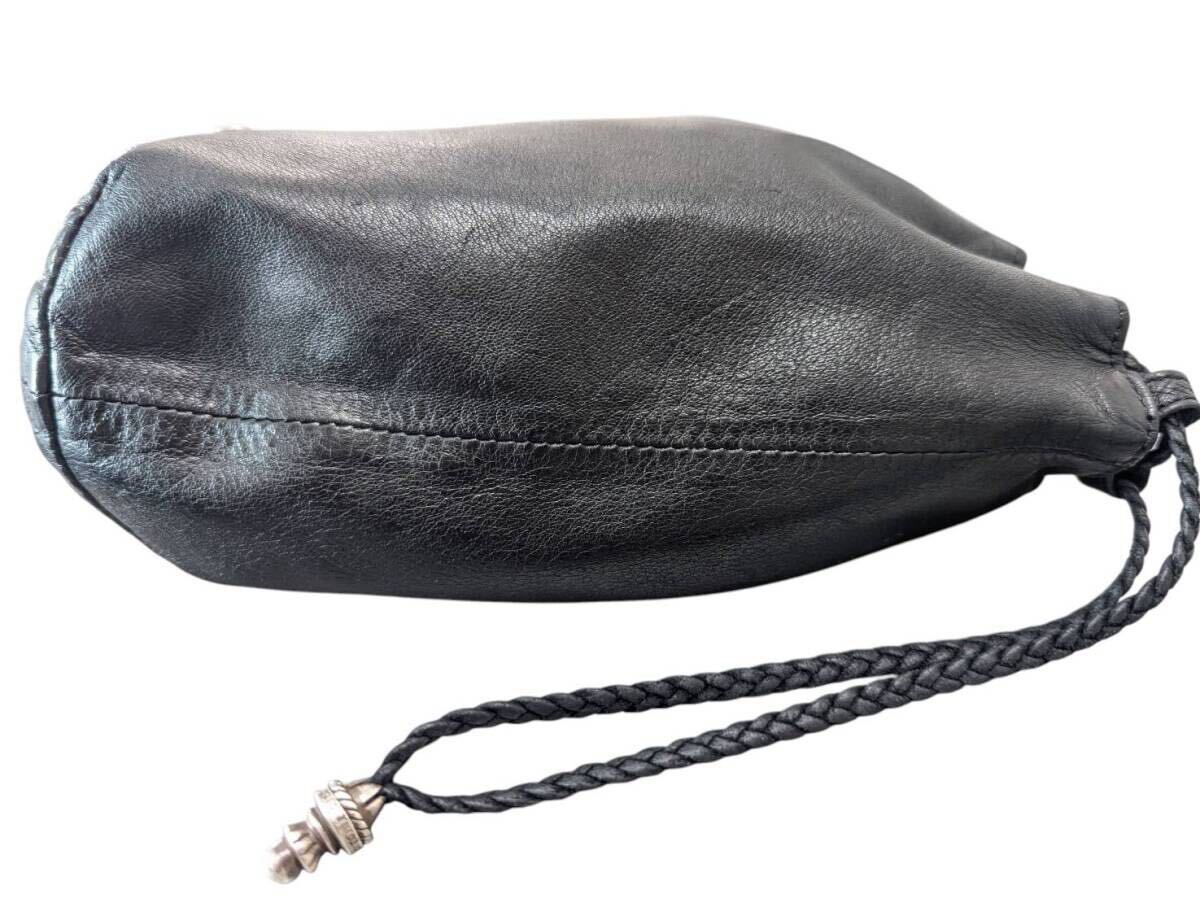 CHROME HEARTS クロムハーツ DRW STRNG SACK CRS PATCH ドローストリング サックレザー 巾着ハンドバッグ ブラック_画像5