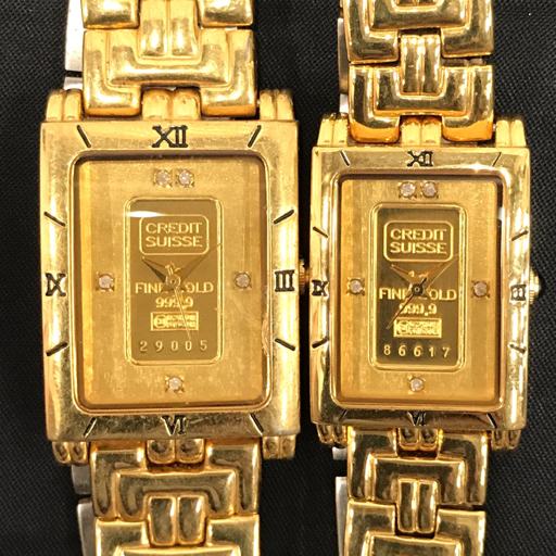 クレディスイス クォーツ 腕時計 ペアウォッチ FK-928-C / FK-929-C 未稼働品 スクエアフェイス 計2点 セット_画像1