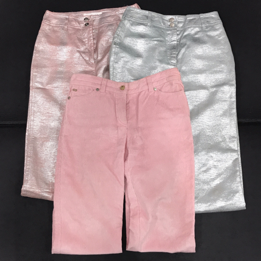 エスカーダ サイズ 34 コーデュロイ フレア パンツ ピンク 他 メタリック パンツ グリーン系 等 レディース 計3点_画像1
