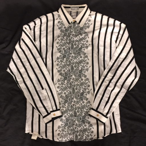  Gianni Versace размер 46 полоса рисунок длинный рукав рубашка с длинным рукавом мужской хлопок tops GIANNI VERSACE