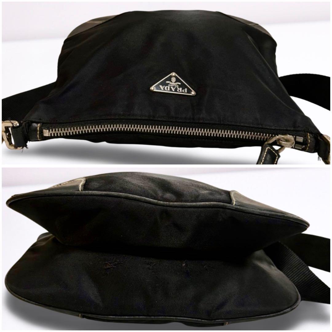 【正規品】PRADA プラダ ショルダーバッグ 肩掛け 斜め掛け レザー 切り替え ブラック 黒 ナイロン レザー 三角ロゴ メンズ レディース_画像5