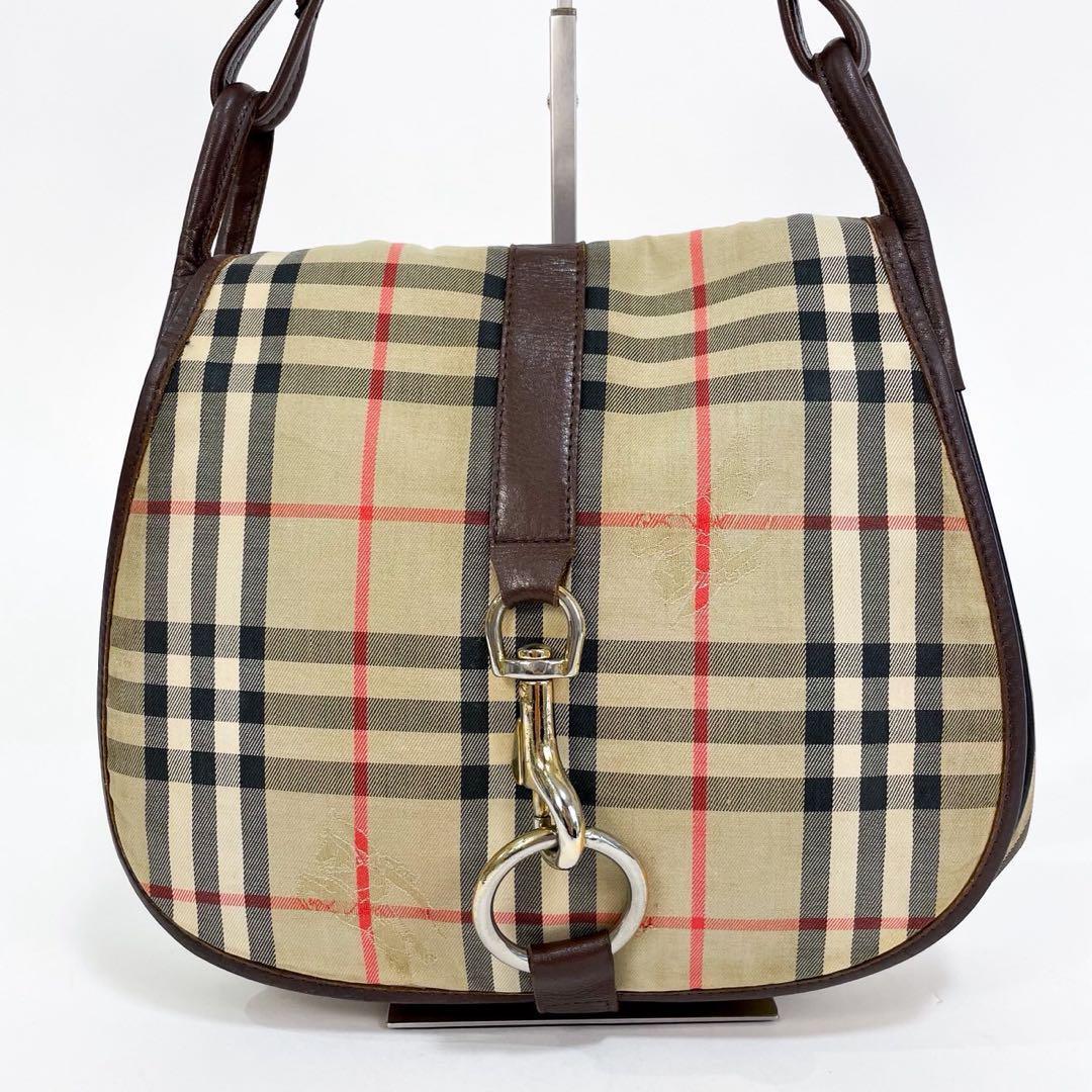 【正規品】Burberrys バーバリー ショルダーバッグ 肩掛け ノバチェック ホースロゴ ベージュ ブラウン 茶系 キャンバス レザー レディース_画像2