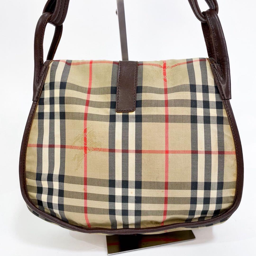 【正規品】Burberrys バーバリー ショルダーバッグ 肩掛け ノバチェック ホースロゴ ベージュ ブラウン 茶系 キャンバス レザー レディース_画像3