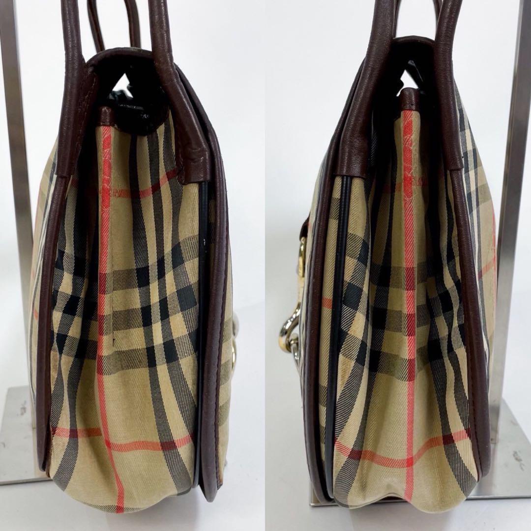 【正規品】Burberrys バーバリー ショルダーバッグ 肩掛け ノバチェック ホースロゴ ベージュ ブラウン 茶系 キャンバス レザー レディース_画像7