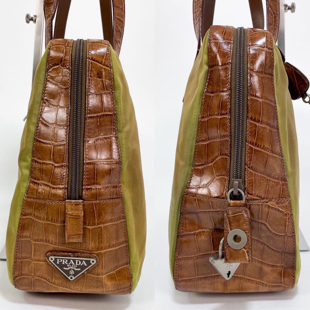 【正規品】PRADA プラダ クロコ型押し ナイロン トートバッグ 三角ロゴ ブラウン 茶系 A4可 大容量 鍵付き メンズ レディース ユニセックス_画像7