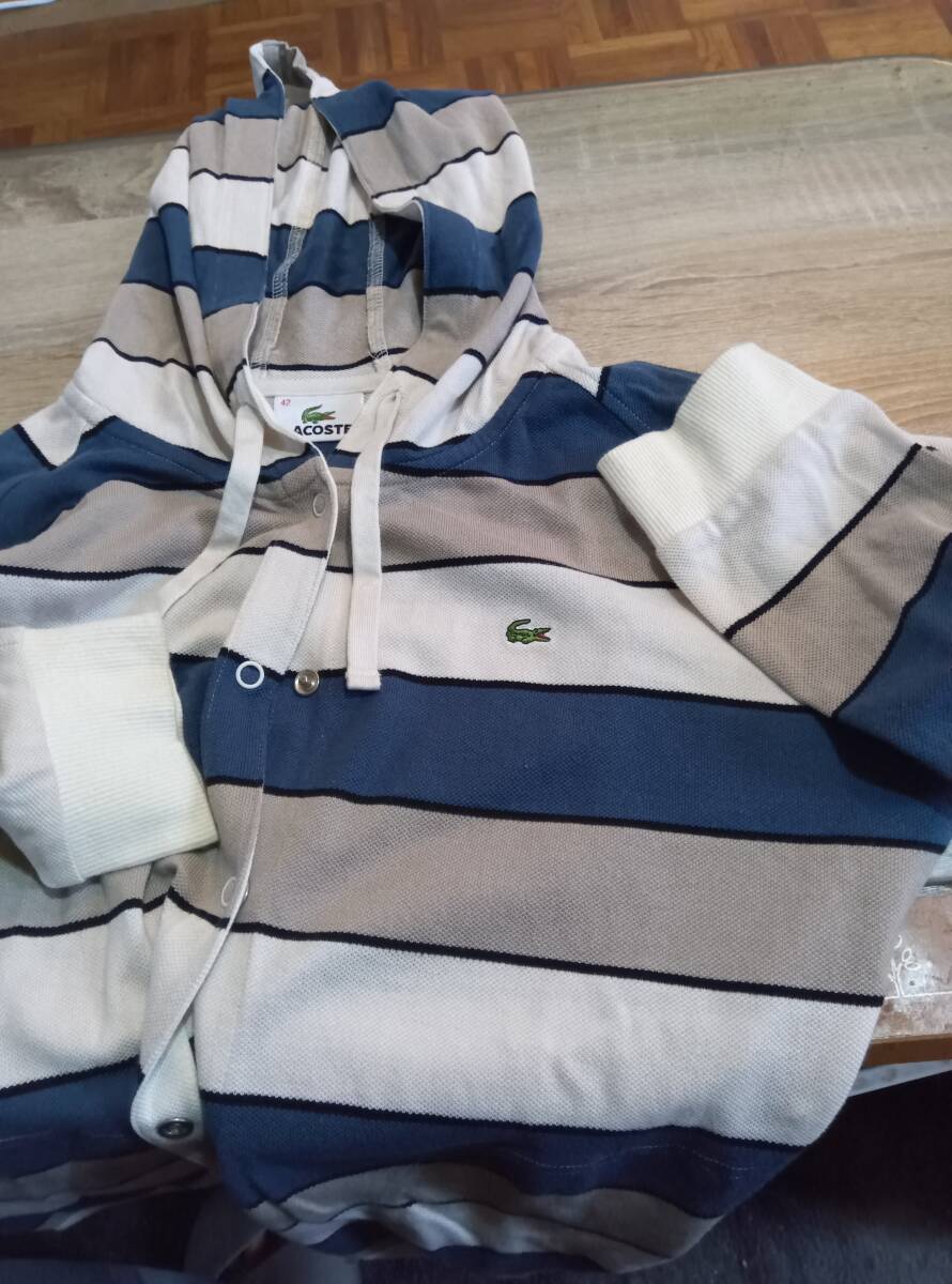 サイズ42■LACOSTEr/ラコステ■スナップボタンパーカー■ボーダー　used●送料無料●レディース_画像4