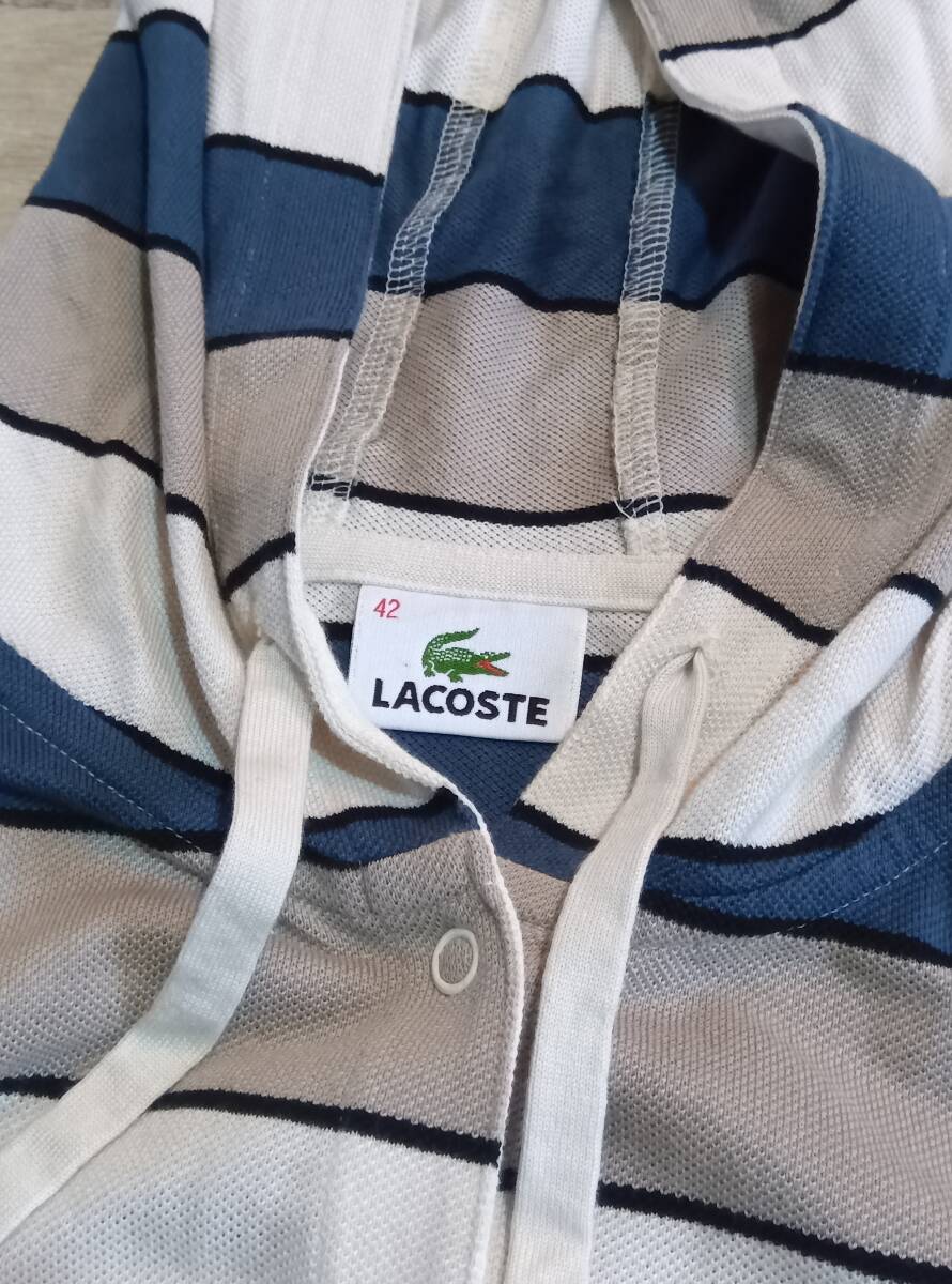 サイズ42■LACOSTEr/ラコステ■スナップボタンパーカー■ボーダー　used●送料無料●レディース_画像3