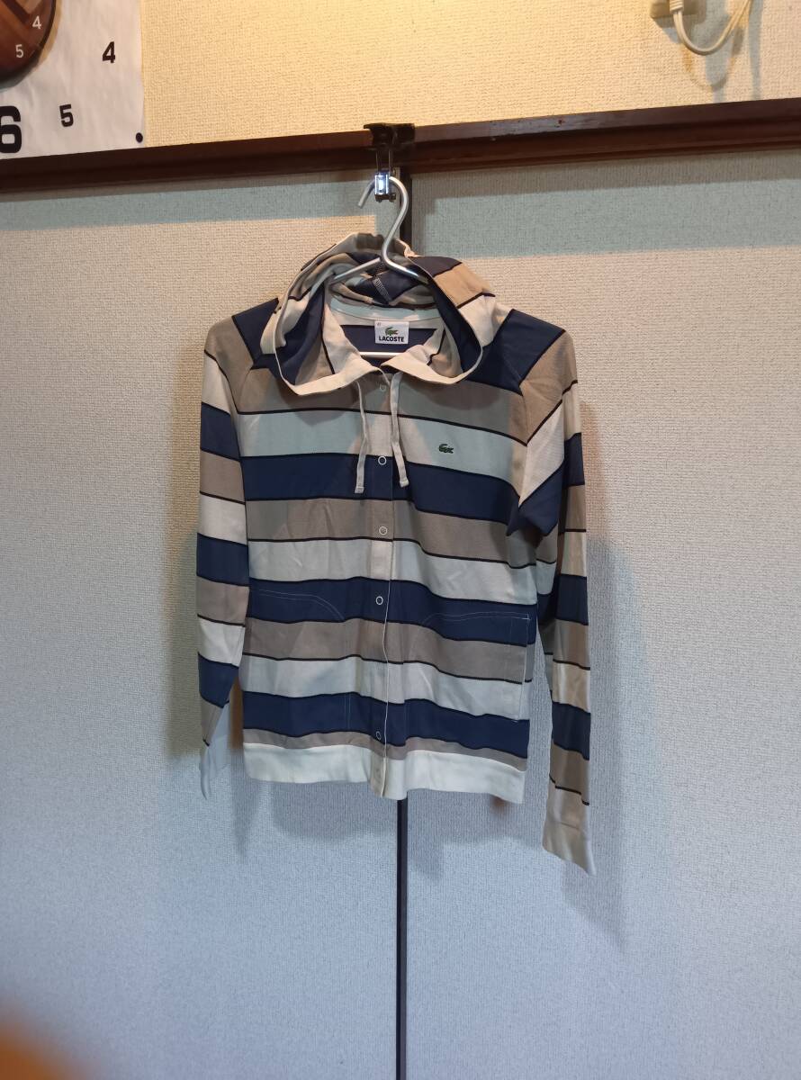 サイズ42■LACOSTEr/ラコステ■スナップボタンパーカー■ボーダー　used●送料無料●レディース_画像1