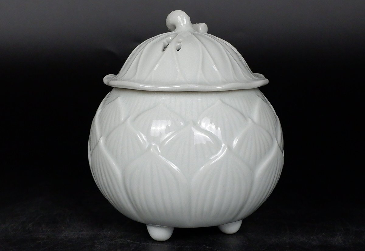 【MKA】5代三浦竹泉　白瓷蓮香炉　共箱　美品　二重箱入り　京都　香道具　茶道具　書院飾り　真作保証_画像7
