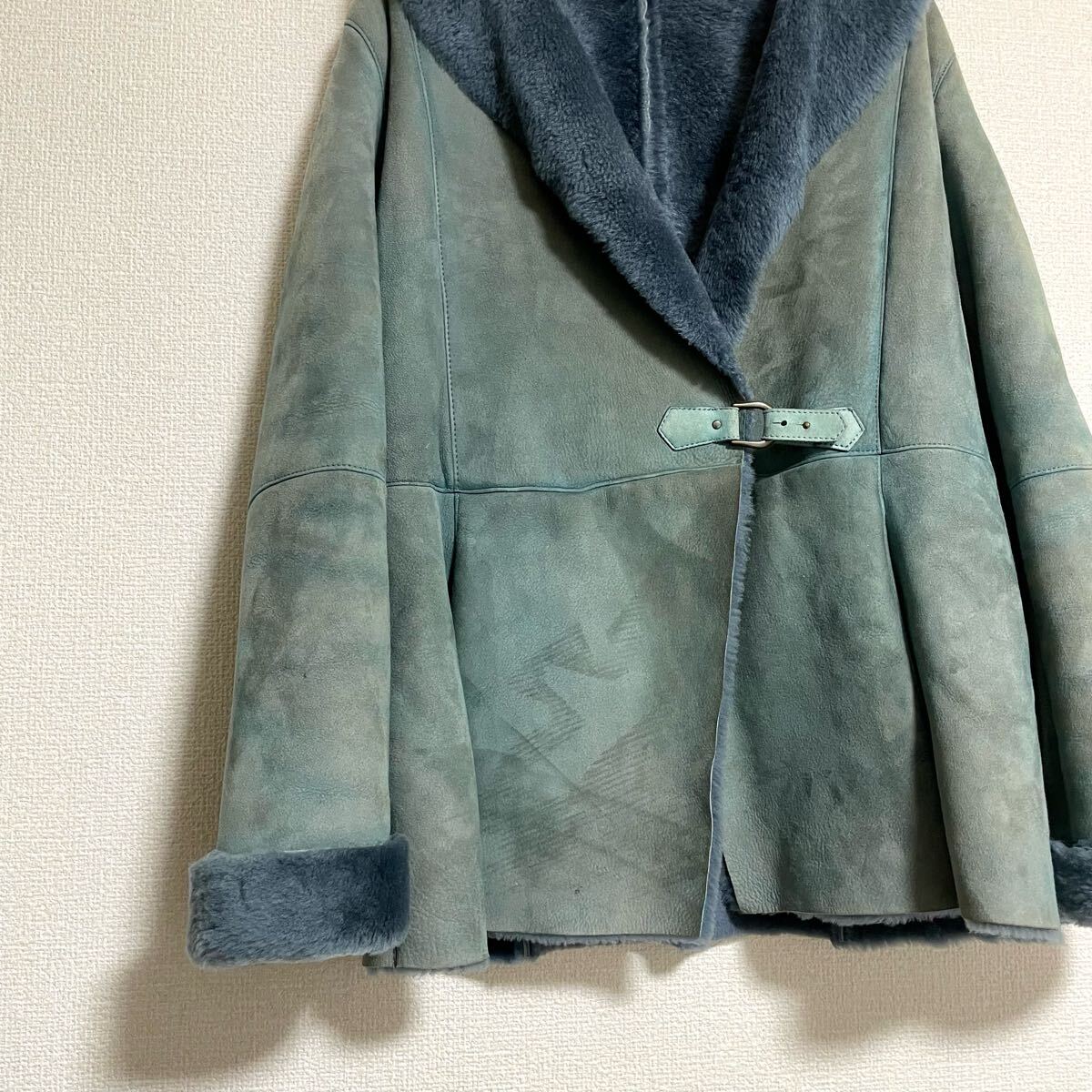 クリスチャンオジャール CHRISTIAN AUJARD ムートンコート 羊革 毛皮 ラムレザー 本革 ムートンジャケット ブルー系 9号 M_画像4