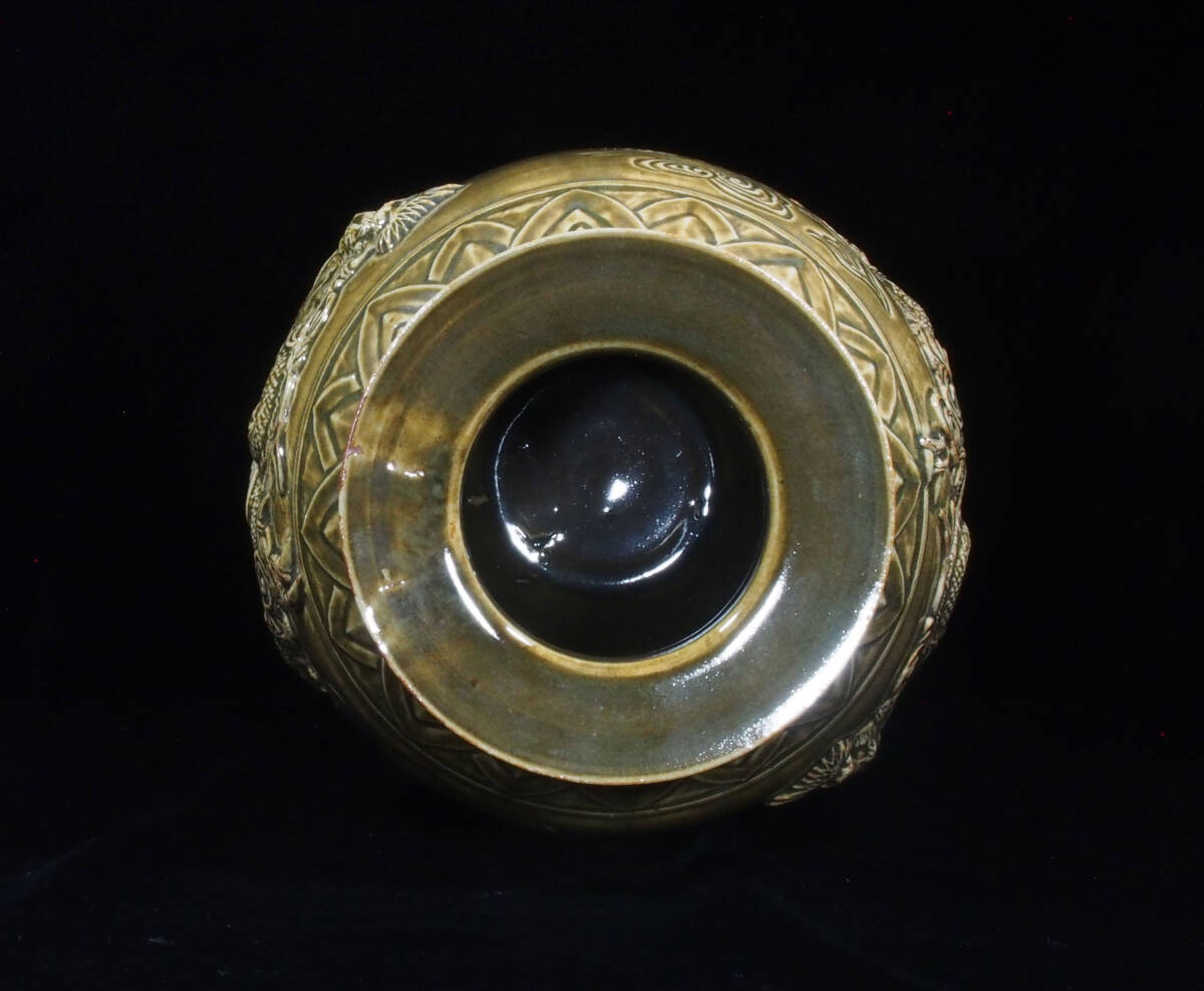 図録掲載品実物! 青木木米の「龍」の型を用いて、瑞芝焼窯元第六代阪上重次郎先生が再現された花瓶検)京焼 急須 煎茶椀 花入れ 名品_画像6