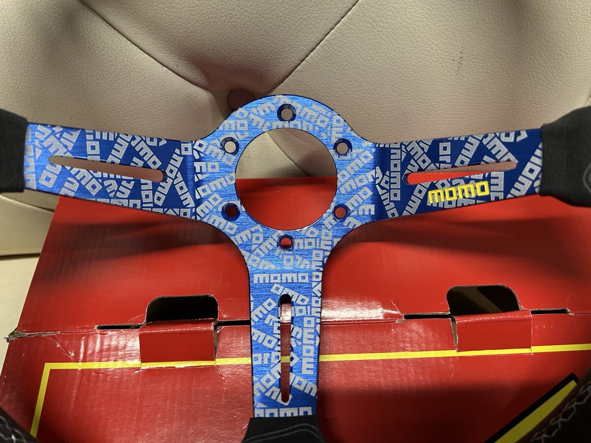 MOMO ステアリング 350ミリφ35 ブルー ホーンボタン付き_画像2