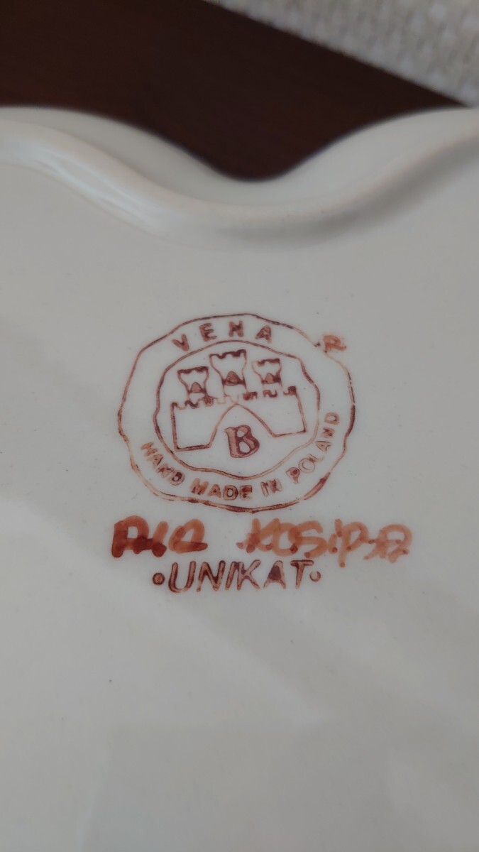 ポーリッシュポタリー　 ポーランド食器　ハート 花柄 プレート　未使用　26×25㌢_画像3