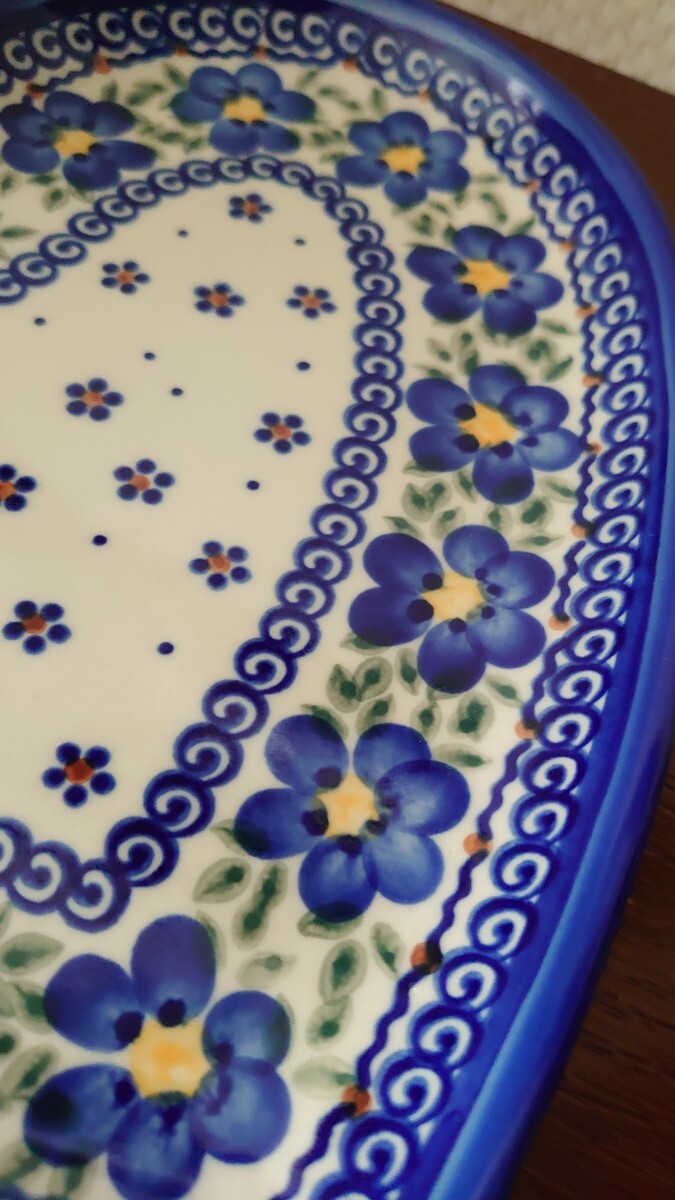 ポーリッシュポタリー　 ポーランド食器　ハート 花柄 プレート　未使用　26×25㌢_画像4
