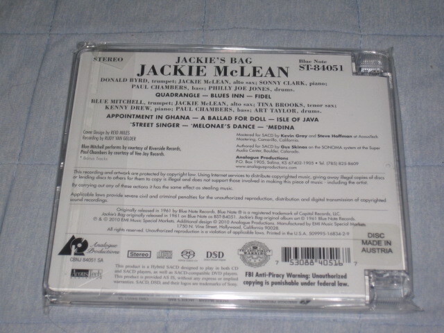 Analogue Productions SACD★ジャッキー・マクリーン★JACKIE’S BAG★JACKIE McLEANの画像2