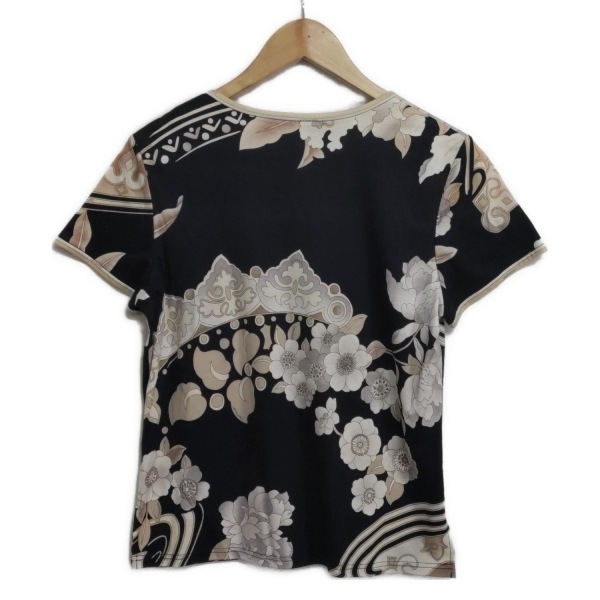 レオナール LEONARD 半袖Tシャツ サイズLL - ダークネイビー×白×マルチ レディース Vネック/花柄 美品 トップス_画像2