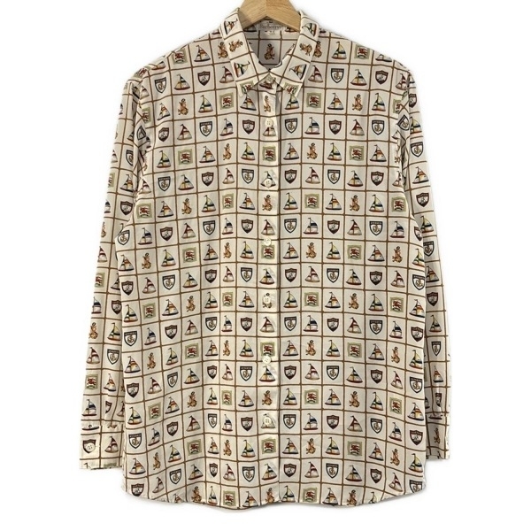 バーバリーズ Burberry's 長袖シャツブラウス サイズ9 M - アイボリー×ブラウン×マルチ レディース エンブレム柄 美品 トップス_画像1