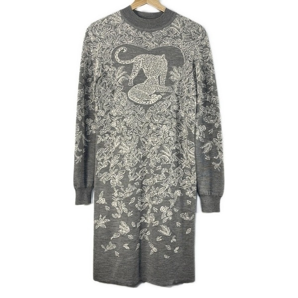 エルメス HERMES サイズ34 S - グレー×アイボリー レディース 長袖/ひざ丈/カシミヤ/シルク/ニット/トラ ワンピース_画像1