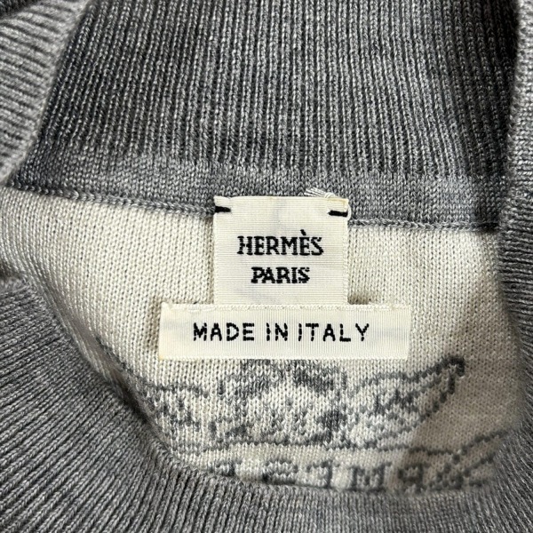 エルメス HERMES サイズ34 S - グレー×アイボリー レディース 長袖/ひざ丈/カシミヤ/シルク/ニット/トラ ワンピース_画像3