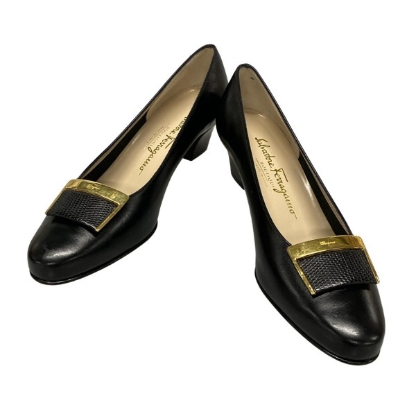 サルバトーレフェラガモ FERRAGAMO/SalvatoreFerragamo パンプス 7 B - レザー 黒 レディース 靴_画像2
