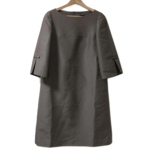 フォクシー FOXEY サイズ40 M 43229 - グレーベージュ レディース クルーネック/長袖/ひざ丈/リボン 美品 ワンピース_画像1