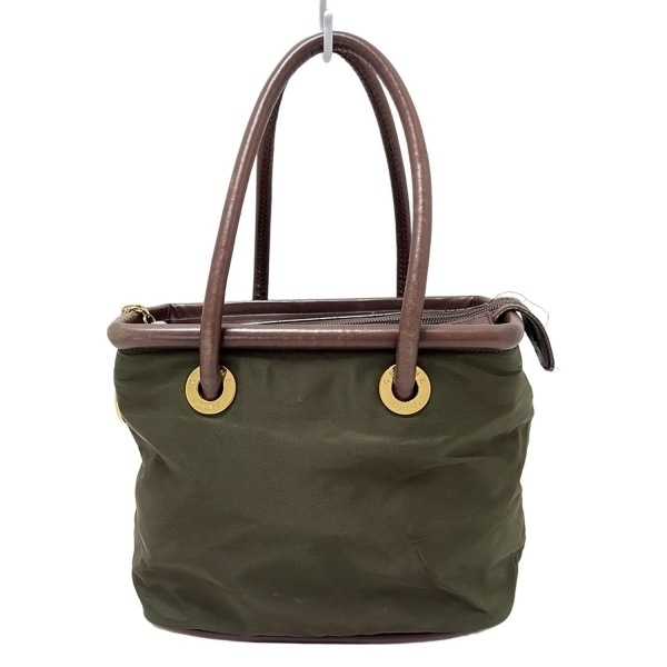 セリーヌ CELINE ハンドバッグ サークルロゴ レザー カーキ×ダークブラウン バッグ_画像1