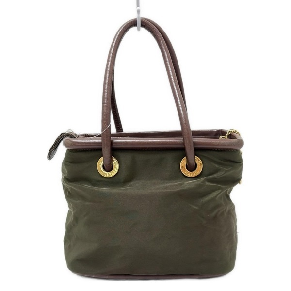 セリーヌ CELINE ハンドバッグ サークルロゴ レザー カーキ×ダークブラウン バッグ_画像3