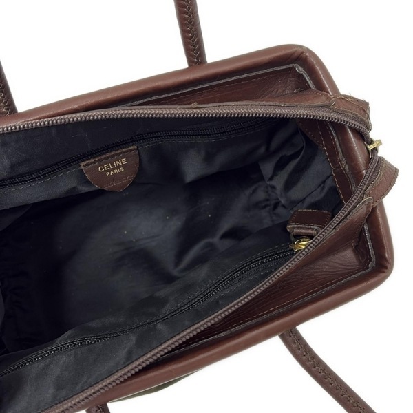 セリーヌ CELINE ハンドバッグ サークルロゴ レザー カーキ×ダークブラウン バッグ_画像7