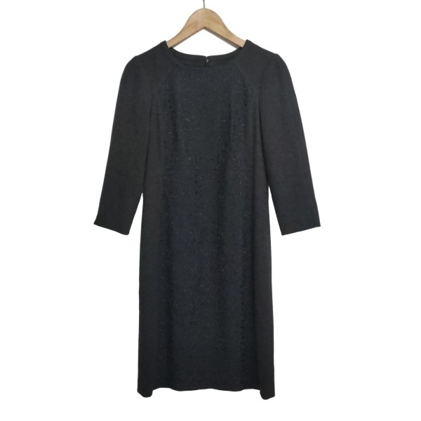  paul (pole) Stuart PaulStuart размер 6 M - темно-серый × темный темно-синий женский вырез лодочкой / длинный рукав / длинный / вышивка прекрасный товар One-piece 