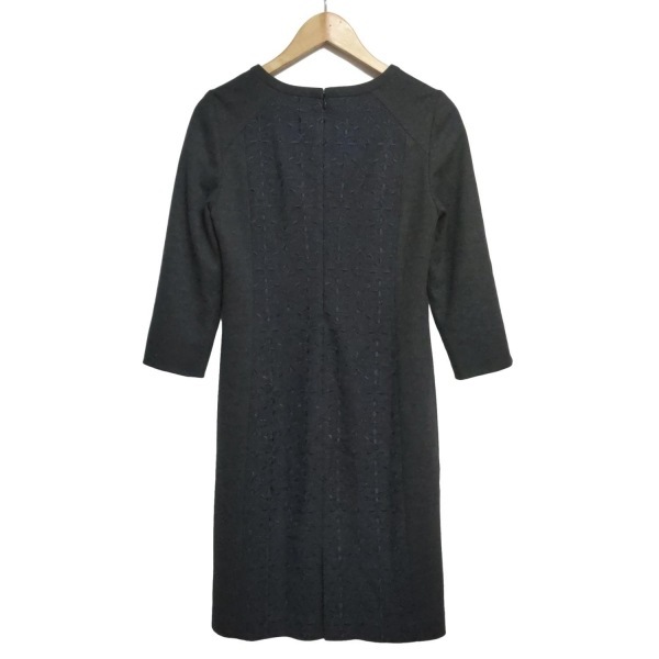  paul (pole) Stuart PaulStuart размер 6 M - темно-серый × темный темно-синий женский вырез лодочкой / длинный рукав / длинный / вышивка прекрасный товар One-piece 