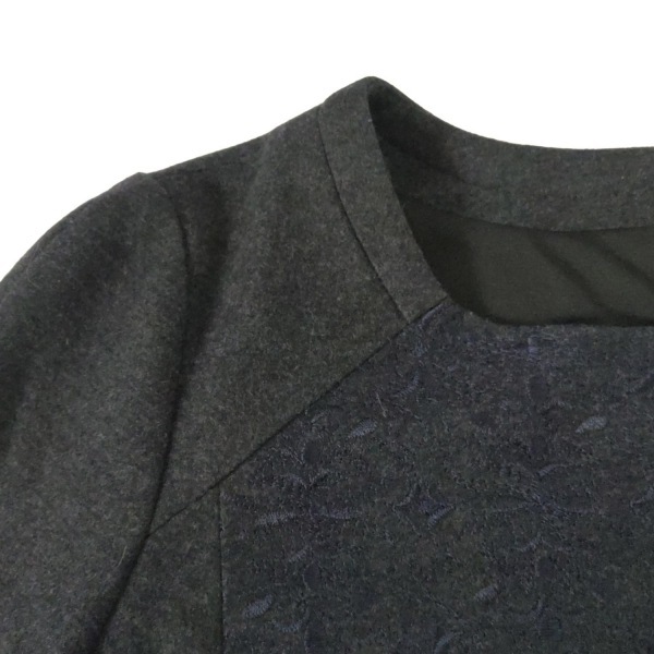  paul (pole) Stuart PaulStuart размер 6 M - темно-серый × темный темно-синий женский вырез лодочкой / длинный рукав / длинный / вышивка прекрасный товар One-piece 