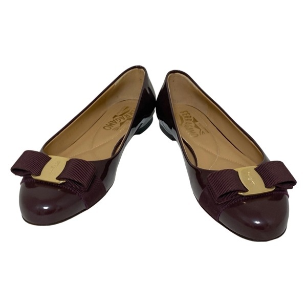 サルバトーレフェラガモ FERRAGAMO/SalvatoreFerragamo フラットシューズ 4 1/2 D - レザー ボルドー×ゴールド レディース ヴァラ 靴_画像2