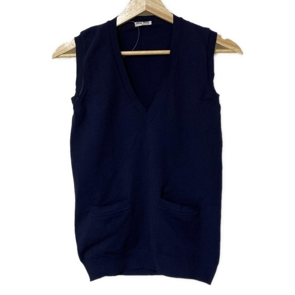 ミュウミュウ miumiu ノースリーブセーター/ニット サイズ40 M - ダークネイビー レディース Vネック 美品 トップス_画像1