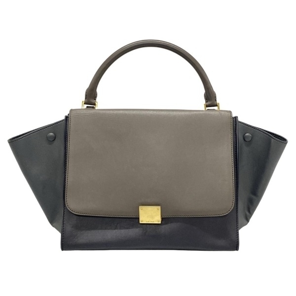 セリーヌ CELINE ハンドバッグ トラペーズミディアム レザー グレーベージュ×黒××グレー バッグ_画像1