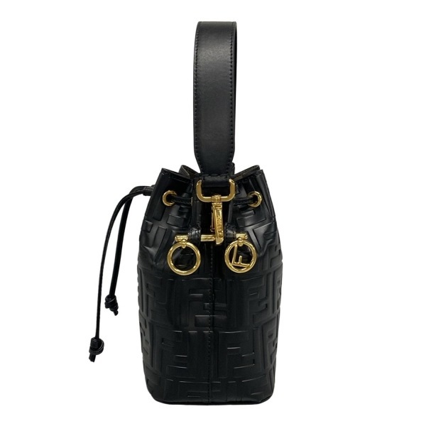 フェンディ FENDI ハンドバッグ 8BS010 ミニ モン トレゾール,ズッカ柄 レザー 黒 巾着型/型押し加工 バッグ_画像4