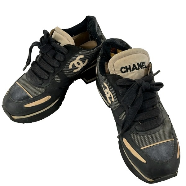  Chanel CHANEL спортивные туфли - чёрный × белый × Pink Lady -s здесь Mark обувь 