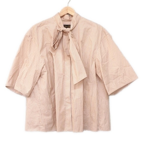 ドゥロワー Drawer 半袖シャツブラウス サイズ38 M - ライトブラウン×アイボリー×白 レディース ストライプ 美品 トップス_画像1
