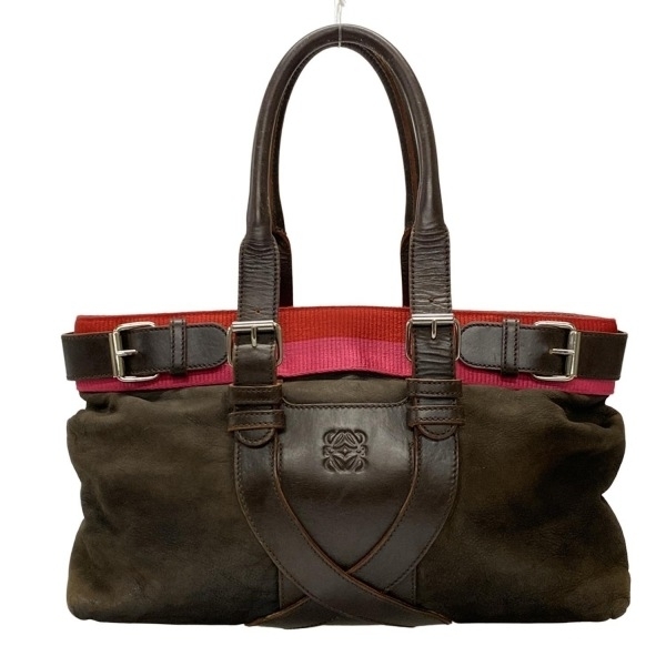 ロエベ LOEWE ハンドバッグ - レザー ダークブラウン×レッド×ピンク バッグ_画像1