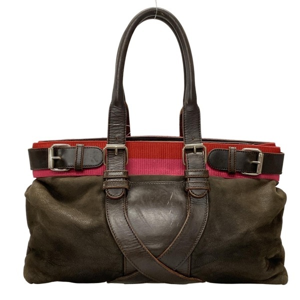 ロエベ LOEWE ハンドバッグ - レザー ダークブラウン×レッド×ピンク バッグ_画像3