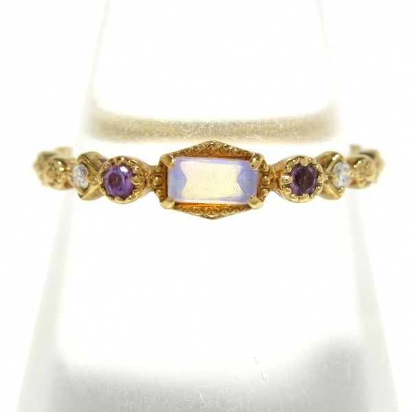 アガット agete リング 9 号 - K14YG×ダイヤモンド×ブルーグレー 総重量:1.3g/2Pダイヤ/ダイヤ0.02カラット アクセサリー(指)_画像1