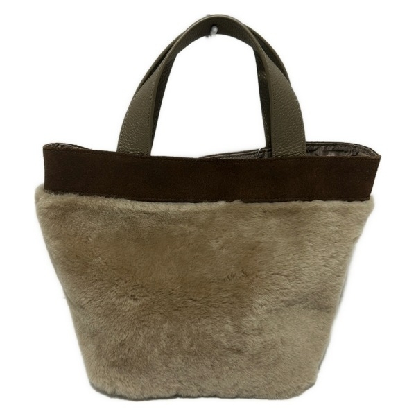 アンコキーヌ Anne Coquine トートバッグ - レザー、ムートン ベージュ×ダークブラウン 美品 バッグ_画像1