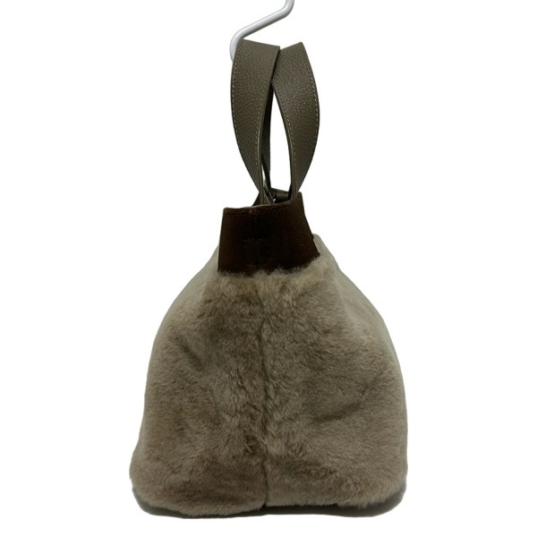 アンコキーヌ Anne Coquine トートバッグ - レザー、ムートン ベージュ×ダークブラウン 美品 バッグ_画像2