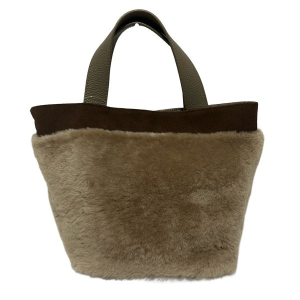 アンコキーヌ Anne Coquine トートバッグ - レザー、ムートン ベージュ×ダークブラウン 美品 バッグ_画像3