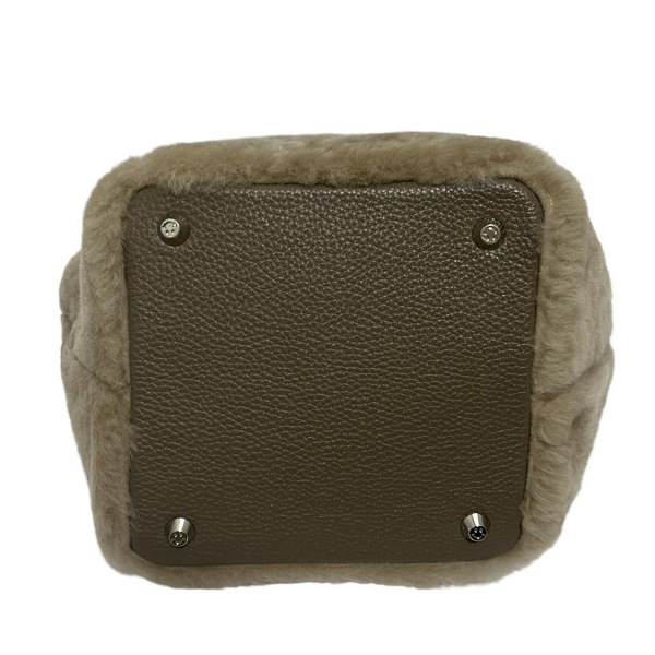 アンコキーヌ Anne Coquine トートバッグ - レザー、ムートン ベージュ×ダークブラウン 美品 バッグ_画像4