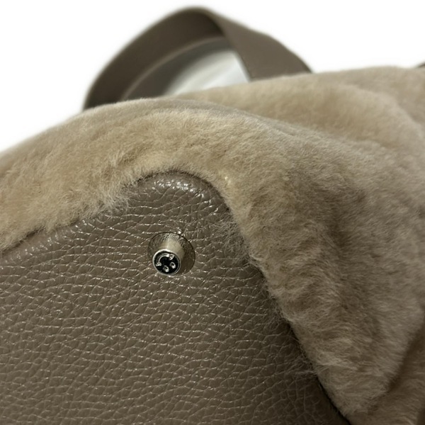 アンコキーヌ Anne Coquine トートバッグ - レザー、ムートン ベージュ×ダークブラウン 美品 バッグ_画像5