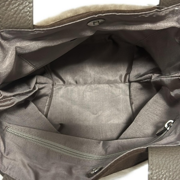 アンコキーヌ Anne Coquine トートバッグ - レザー、ムートン ベージュ×ダークブラウン 美品 バッグ_画像7