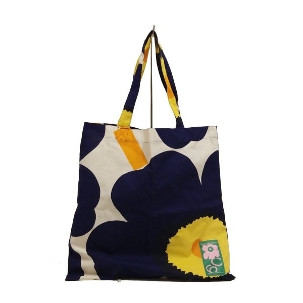 マリメッコ marimekko トートバッグ - コットン 白×ダークネイビー×マルチ ウニッコ 美品 バッグ