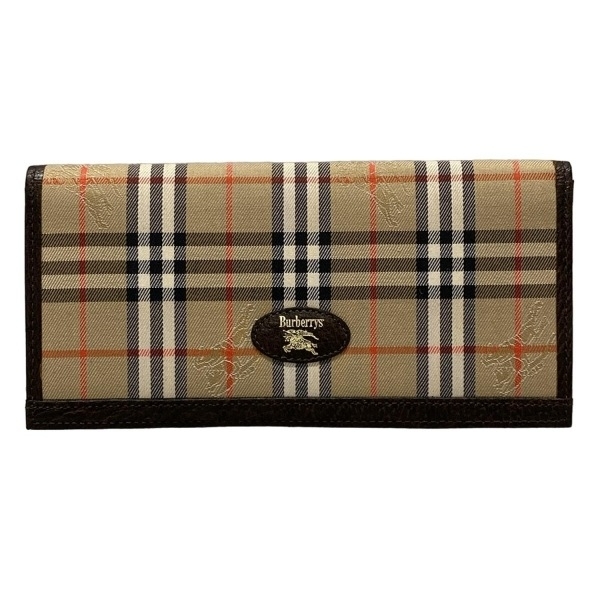 バーバリーズ Burberry's 長財布 レザー ベージュ×ブラウン×マルチ チェック柄 財布_画像1