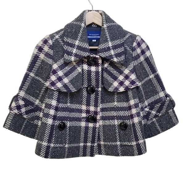 バーバリーブルーレーベル Burberry Blue Label サイズ38 M - グレー×アイボリー×パープル レディース 七分袖/チェック柄/ショート丈/冬_画像1